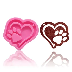 Molde de silicona de corazón y huella llavero DIY resina epoxi colgante detalle