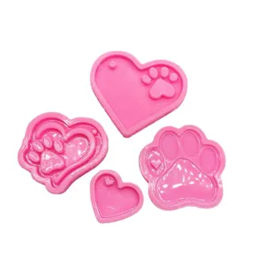 Set de moldes de silicona corazón pata llavero resina epoxi colgante bolso bricolaje