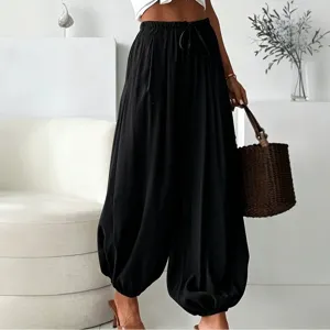 Pantalon lanterne bohème fin d'été pour femme pantalon de loisirs respirant noir