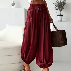 Femme pantalon sarouel boheme taille haute cordon bordeaux decontracte vue principale