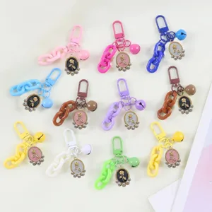 Colorful resin chain rose cameo pearl keychain pendant DIY bag charm accessories for women.