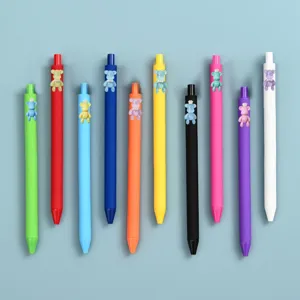 Colorful gel pens set with cute crown bow bear resin charms, smooth writing stationery.