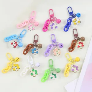 Colorful honeycomb keychain pendant candy color cute metal chain bell charm lovely accessory gifts