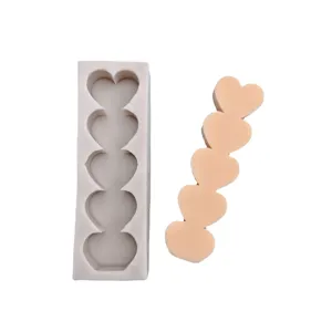 5 Kavernen Herz Silikonform 3D DIY Kerze Mousse Kuchen Schokolade Backwerkzeug Deko