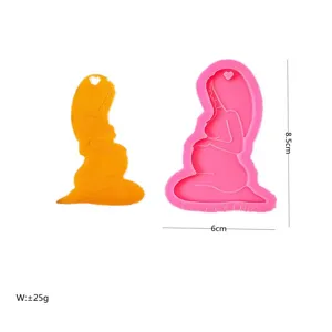 Stampo in silicone donna incinta DIY portachiavi fondente resina attrezzo 8.5x6cm