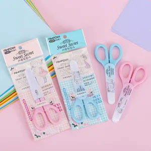 AIHAO Sweet Secret studenten veiligheidsschaar, schattige roze en blauwe knutselschaar met beschermhoes.