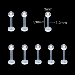 Clear acrylic labret stud piercing retainers with 1.2mm gauge and 3mm ball for daily wear.