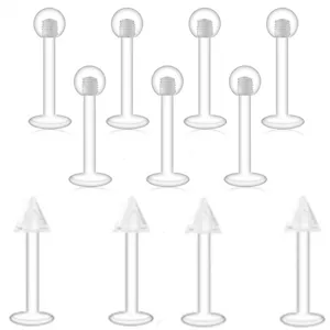 Clear acrylic body piercing retainers set, flexible labret lip studs and ear piercing jewelry.