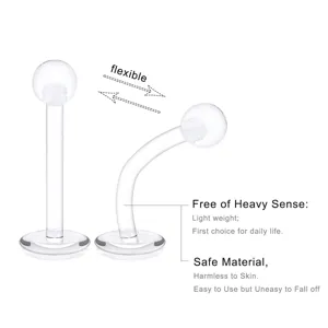 Clear flexible body piercing retainer labret stud lip ring nose ring 30pcs set daily wear.