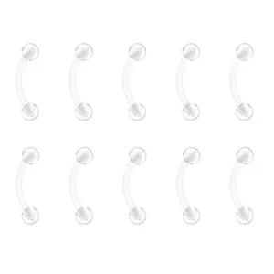 Clear flexible curved barbell body piercing retainer detail shot showing smooth surface.