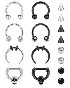 Unisex Stainless Steel Captive Bead Nose Rings Body Piercing Jewelry Horseshoe Septum Rings Lip Rings Set