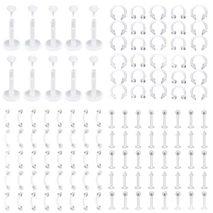 Flexible Acrylic Horseshoe Nose Ring Eyebrow Stud Tongue Piercing Retainer Clear Body Jewelry Set