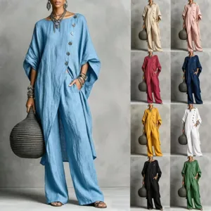 Damen lässig unregelmäßig Knopf Hemd und weite Hose Set urban Mode Outfit Stil