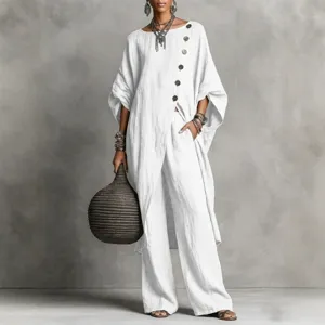 Damen Casual Asymmetrisches Hemd Und Weites Bein Hosen Set Mode Urban Langarm Oberteil Und Unterteil Passende Outfits