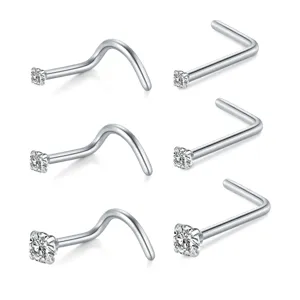 Edelstahl 20G Nasenstecker mit funkelndem Zirkonia, Detailansicht in verschiedenen Groessen.
