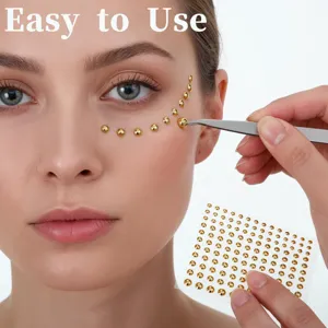 Pegatinas de gemas faciales con pinzas, joyas doradas metálicas para maquillaje.