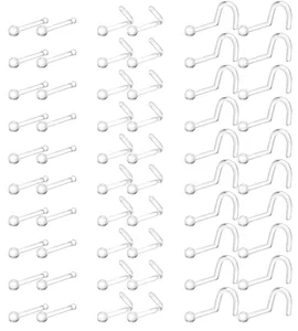 Clear plastic nose stud retainers set L shaped straight pins body piercing jewelry kit