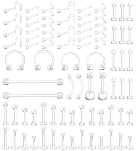 Transparent Acrylic Body Piercing Jewelry Set Nose Stud Lip Ring Cartilage Piercing Kit Unisex Clear Piercing Retainer