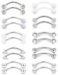316L Stainless Steel Eyebrow Lip Ring Body Piercing Jewelry Curved Barbell Tragus Helix Piercing Studs Set