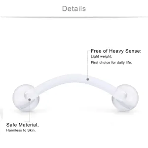 Clear detail view of transparent 16G curved barbell piercing ring, lightweight and safe.