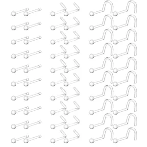 Clear acrylic nose ring studs retainers set transparent body piercing jewelry for cartilage lip