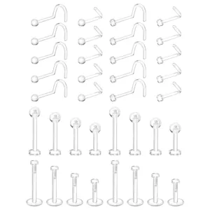 Clear acrylic nose studs and lip piercing jewelry set, flexible retainer piercing accessories.