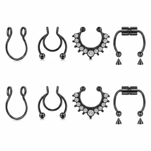 Set di anelli per setto finto nero ferro di cavallo gioielli per corpo non piercing