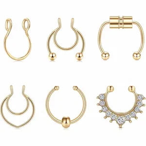 Finto Anello da Naso in Acciaio Inossidabile 316L Piercing Setto Ferro di Cavallo Strass Labret Set Gioielli per Donna Uomo
