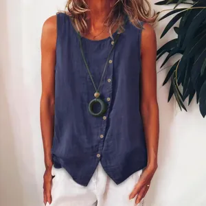 Elegante canotta donna casual senza maniche, top estivo scollo rotondo con bottoni laterali.