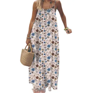 Women's spaghetti strap backless loose floral print maxi dress casual summer long dress