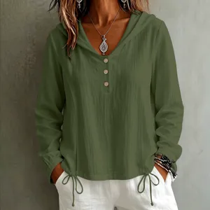 Donna camicia verde militare con cappuccio maniche lunghe bottoni coulisse principale