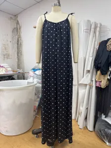 Women black heart print camisole long dress loose casual beach loungewear summer style.
