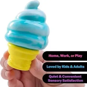 Detaillierte Nahaufnahme eines blau-gelben Eis-Squishy-Spielzeugs zum sensorischen Stressabbau
