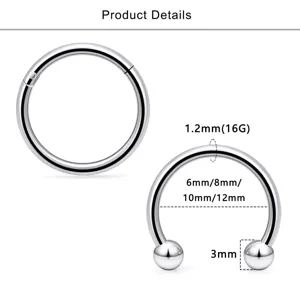 Edelstahl Piercing Ring Hufeisen Septum Schmuck Details Groessen Spezifikation 16G