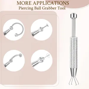 Outil de préhension de boule de piercing en acier inoxydable, design à quatre griffes pour bijoux.