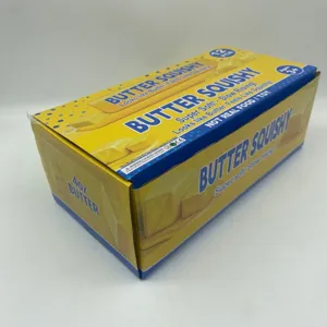 Detailansicht der Verkaufsbox für langsam aufsteigende Butter-Squishy-Spielzeuge, 12er-Pack.