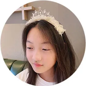Kids pearl lace tiara headband cute princess birthday crown hair accessories for girls