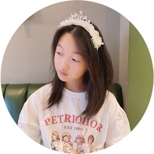 Children princess lace tiara headband sweet pearl hair hoop cute girls hair accessories