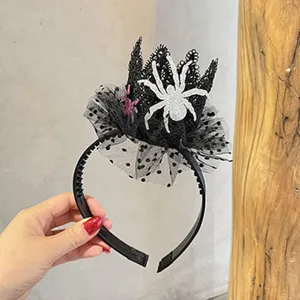 Cerchietto con corona di ragno in pizzo nero di Halloween per ragazze, accessorio.