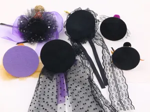 Halloween Mini Hexenhut Haarschmuck Set, schwarze Spitzennetz DIY Party Kopfbedeckung.