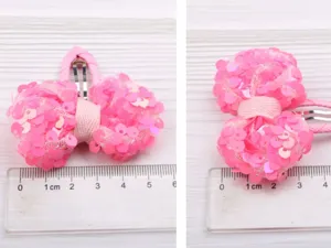 Fermaglio per capelli fiocco paillettes rosa bambina principessa accessori capelli