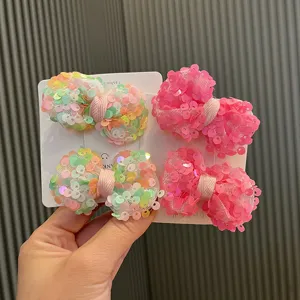 Fermagli per Capelli Bambina con Fiocco di Paillettes Fatti a Mano Dolce Principessa Colori Caramella Accessori per Capelli Estivi Set da Due