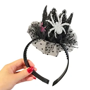 Halloween nero pizzo ragno corona cerchietto festa accessori capelli donna ragazza