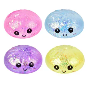 4er-Set bunte, glitzernde Teigtaschen-Quetschspielzeuge mit süßen Smileys zum Stressabbau