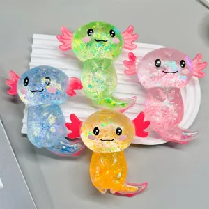 4er-Set bunte Axolotl-Squishy-Spielzeuge mit Aurora-Glitzer-Finish zur Entspannung