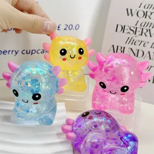 Bunte Glitzer Axolotl Quetschspielzeuge in Blau Pink Gelb und Lila zum Stressabbau