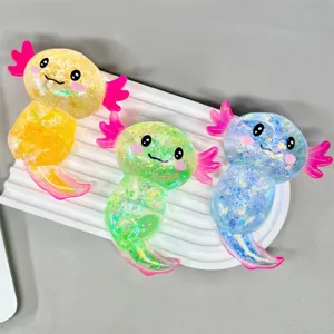 Set aus drei Glitzer-Axolotl-Quetschspielzeugen mit Slow Rebound zum Stressabbau