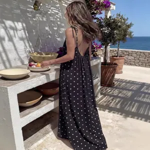 Women's Printed Cami Backless Loose Maxi Dress Casual Sleeveless Spaghetti Strap Beach Long Dress Vacation Wear