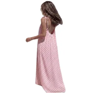 Women's pink polka dot backless slip dress loose beach loungewear casual summer dress