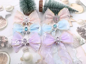 Eisprinzessin Schleife Haarklammer mit glitzerndem Schneeflockenmuster und Strass für Kinder.